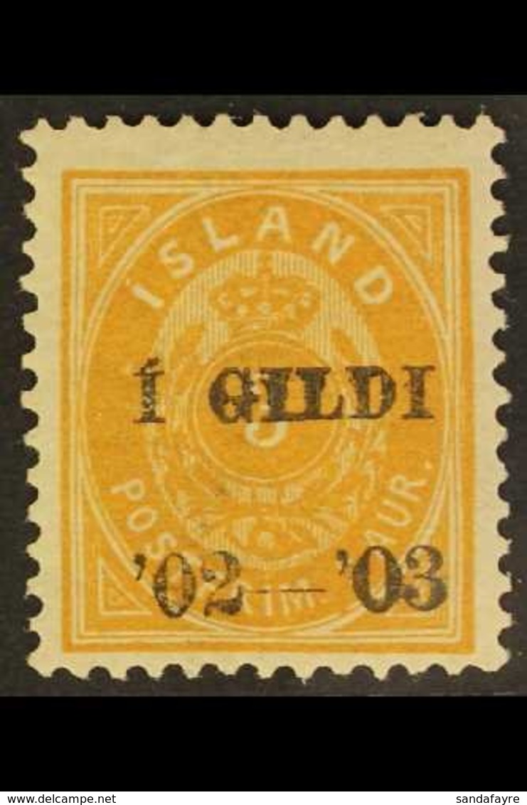 1902 3aur, Small Numeral, Ovptd "I Gildi" In Black, Perf 12¾x12¾, Fac. 48, Fine Mint. For More Images, Please Visit Http - Other & Unclassified