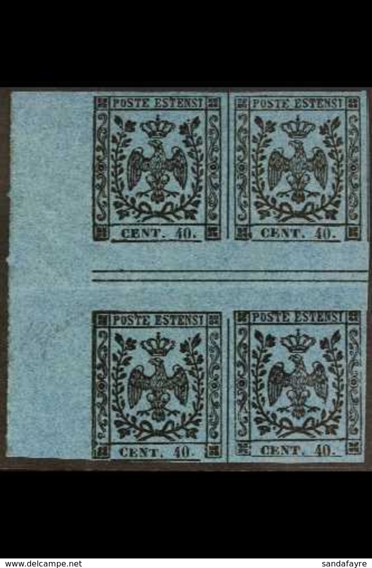 MODENA 1852 40c Black On Deep Blue With Point After Figures Of Value (SG 12, Sassone 10), Fine Mint Marginal GUTTER BLOC - Unclassified