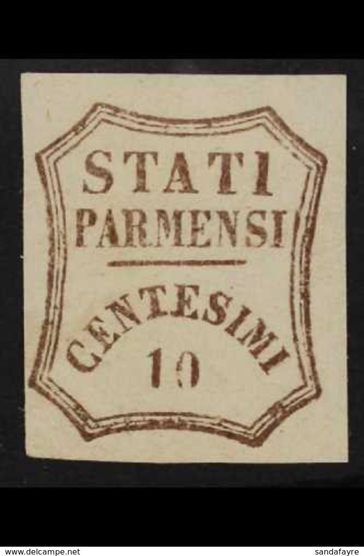 PARMA PROVISIONAL GOVERNMENT 1859 10c Brown (Sassone 14, SG 29), Fine Mint, Four Clear To Large Margins, Expertized Schl - Sin Clasificación