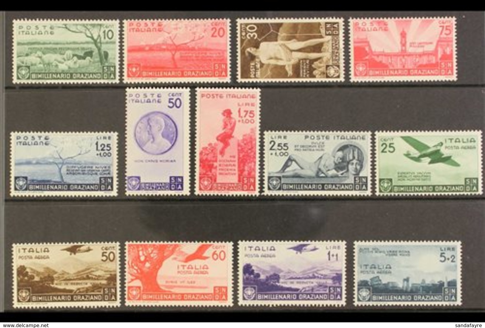 1946 Horace Complete Set Incl Airs (Sassone 398/405 & A95/99, SG 477/89), Never Hinged Mint, Fresh. (13 Stamps) For More - Unclassified