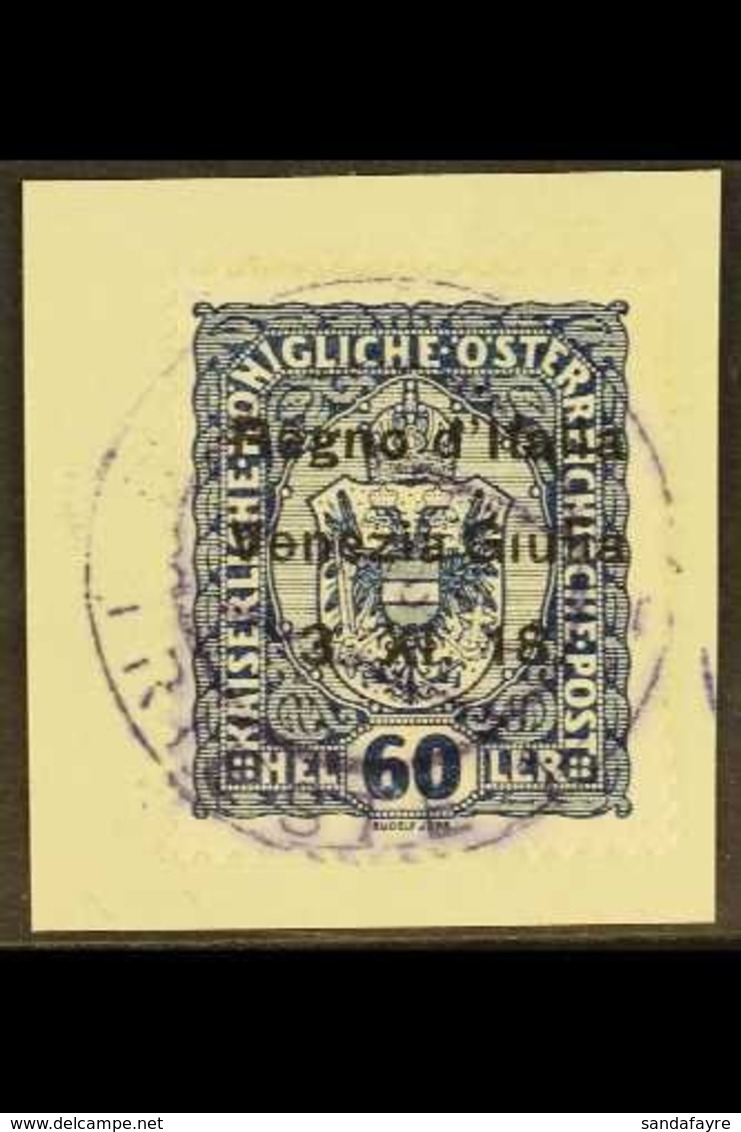 VENEZIA GIULIA 1918 60h, No Dot Over First "i" In "GIULIA" VARIETY, Sassone 12l, Very Fine Used On Piece. For More Image - Unclassified