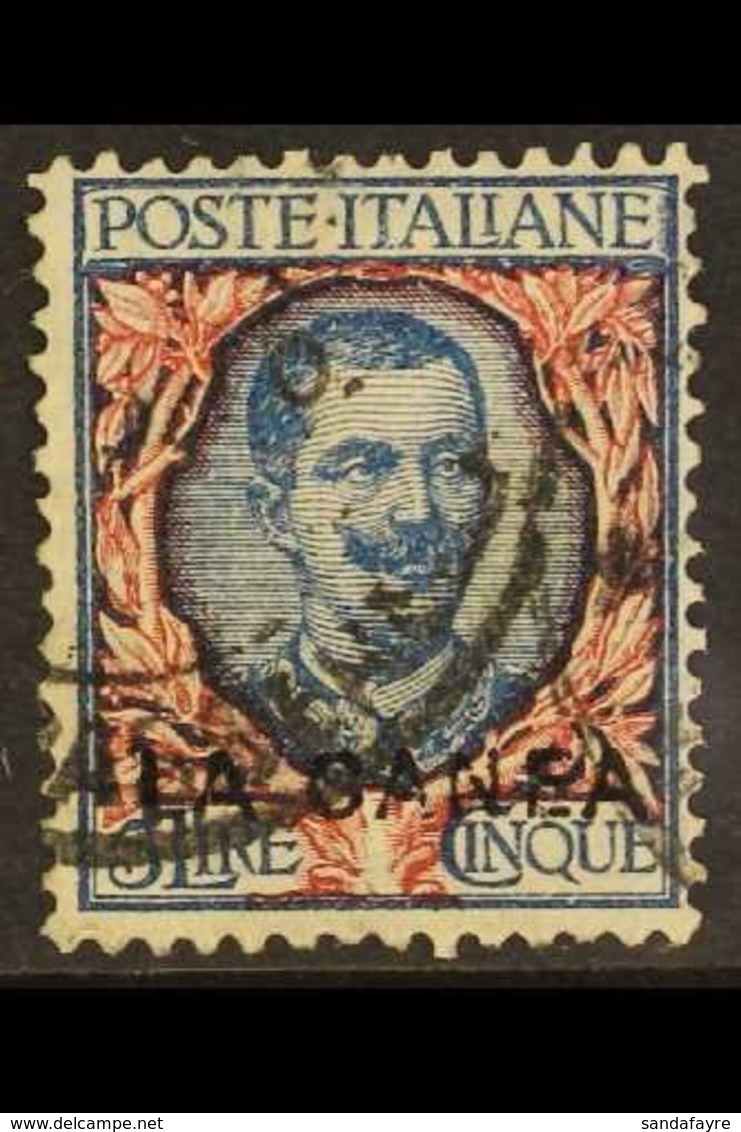 CRETE (LA CANEA) 1906 5L Blue And Rose Top Value, SG 13 (Sassone 13, €800), Very Fine Used. For More Images, Please Visi - Other & Unclassified