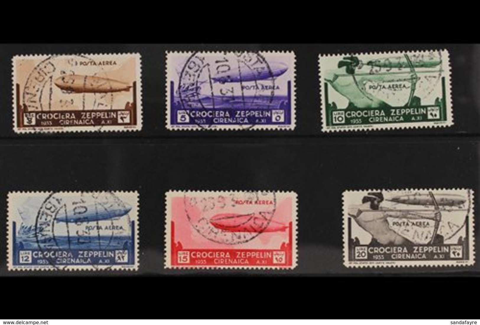 CYRENAICA 1933 AIR Graf Zeppelin Complete Set (Sass. S. 26, SG 102/07) Fine Cds Used. (6 Stamps) For More Images, Please - Autres & Non Classés