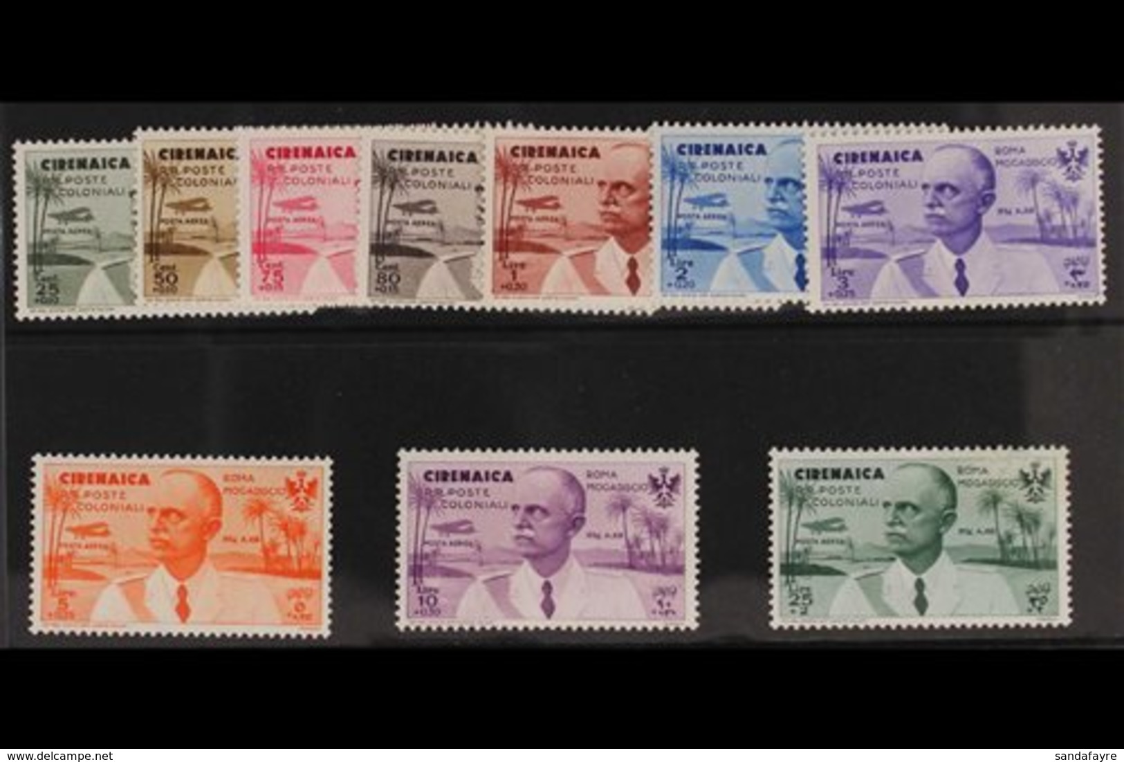 CYRENAICA 1934 AIR Rome-Mogadiscio Flight Set (Sass. S. 30, SG 126/35), Fine Mint. (10 Stamps) For More Images, Please V - Otros & Sin Clasificación
