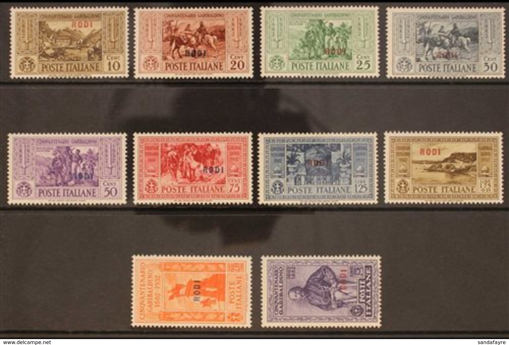 DODECANESE ISLANDS RODI 1932 Garibaldi Complete Set (Sassone 20/29, SG 89/98 J), Fine Mint, Very Fresh. (10 Stamps) For  - Other & Unclassified