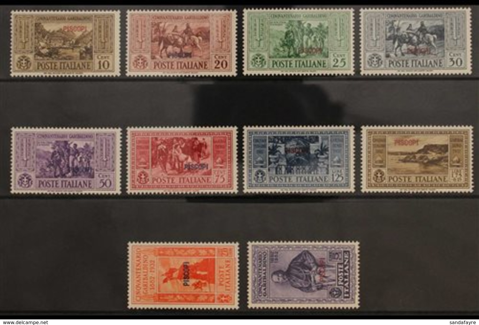 DODECANESE ISLANDS PISCOPI 1932 Garibaldi Local Overprints Complete Set (Sassone 17/26, SG 89/98 I), Very Fine Mint, Ver - Andere & Zonder Classificatie