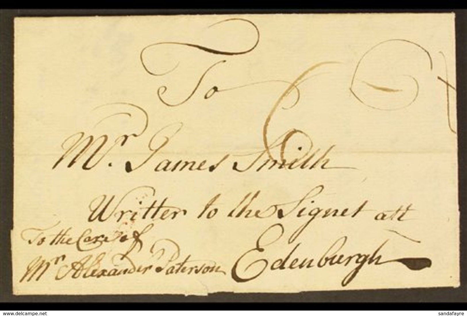 1760 (1 Aug) Entire Letter From Westmoreland Addressed To Edinburgh, Showing Rate Mark In Pen At Front And "6 DE" Bishop - Jamaica (...-1961)