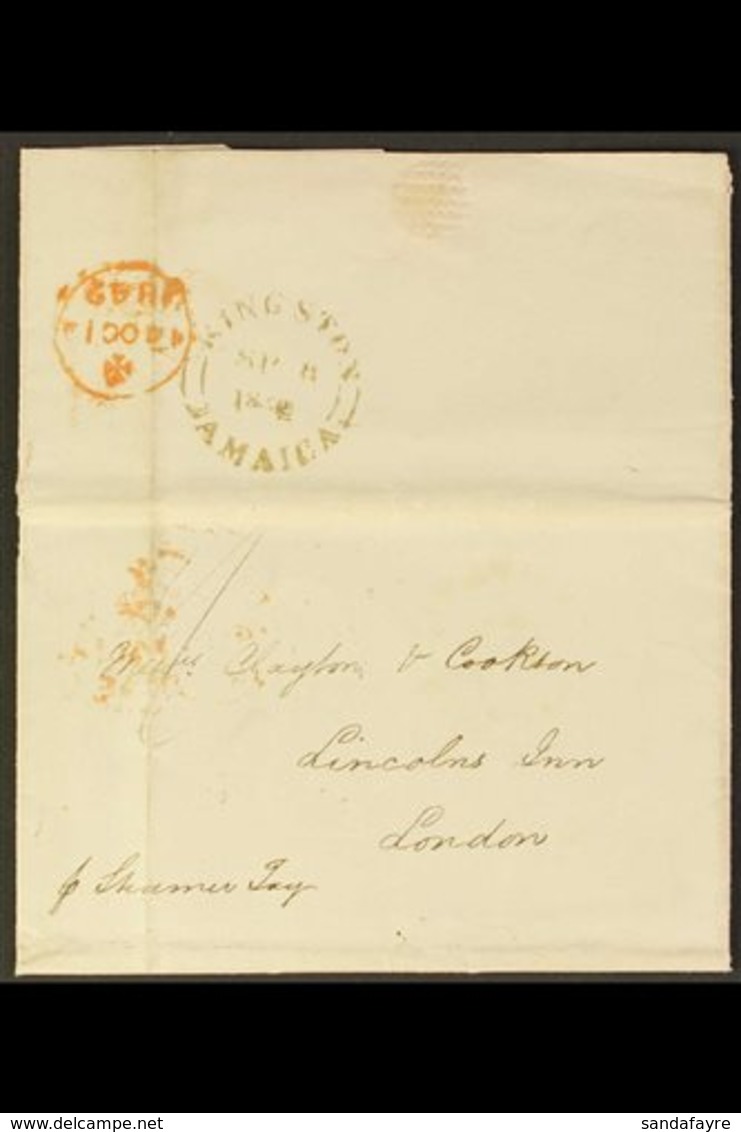 1842 (7 SEPT) ENTIRE LETTER To London, Endorsed "Pr Steamer Tay" And Showing A Fine "KINGSTON / JAMAICA" Cds (type K6a)  - Jamaica (...-1961)
