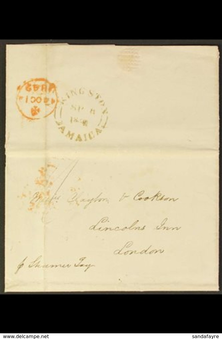 1842 (7 SEPT) ENTIRE LETTER To London, Endorsed "Pr Steamer Tay" And Showing A Fine "KINGSTON / JAMAICA" Cds (type K6a)  - Jamaïque (...-1961)