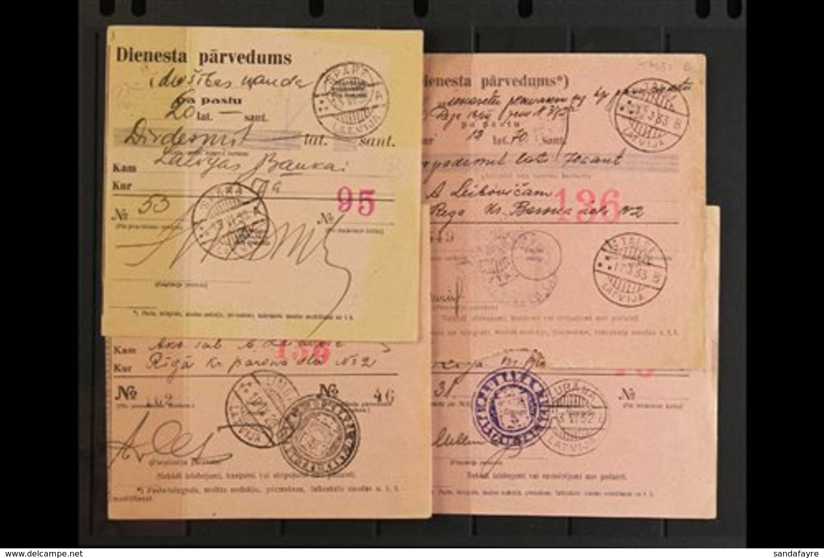 1920's-1930's MONEY ORDERS. An Interesting Collection Of Printed Money Orders (Stampless), Bearing A Wide Ranges Of Vari - Latvia