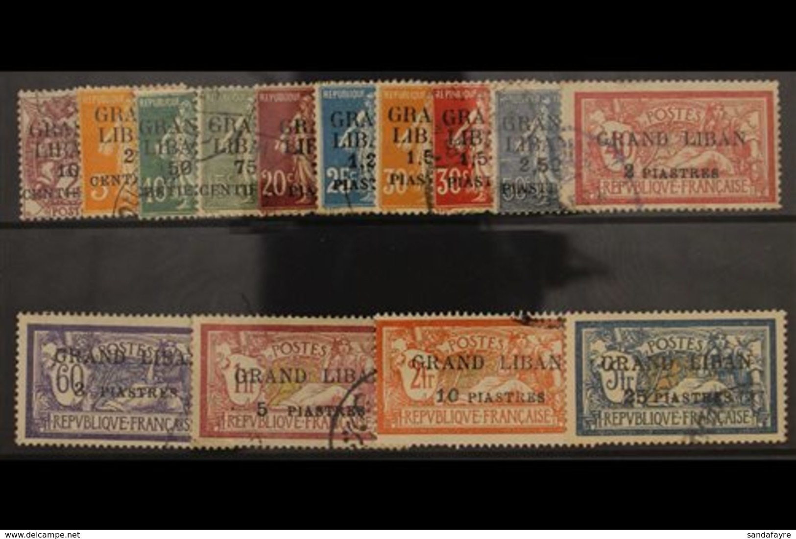 1924 French Language Surcharge Set Complete, SG 1/14, Very Fine Used. (14 Stamps) For More Images, Please Visit Http://w - Líbano