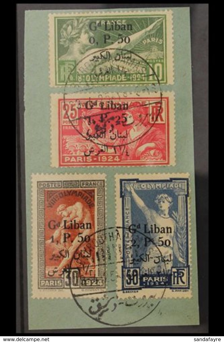 1924 Olympic Games Set, Bi-lingual Surcharges, SG 49/52, Superb Used On Piece. (4 Stamps) For More Images, Please Visit  - Liban