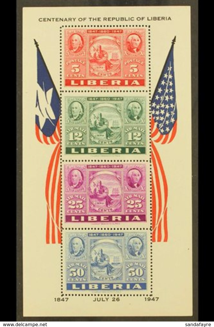 1947 Stamp Anniversary Perf Miniature Sheet, Mi Block 1A, Never Hinged Mint. For More Images, Please Visit Http://www.sa - Liberia