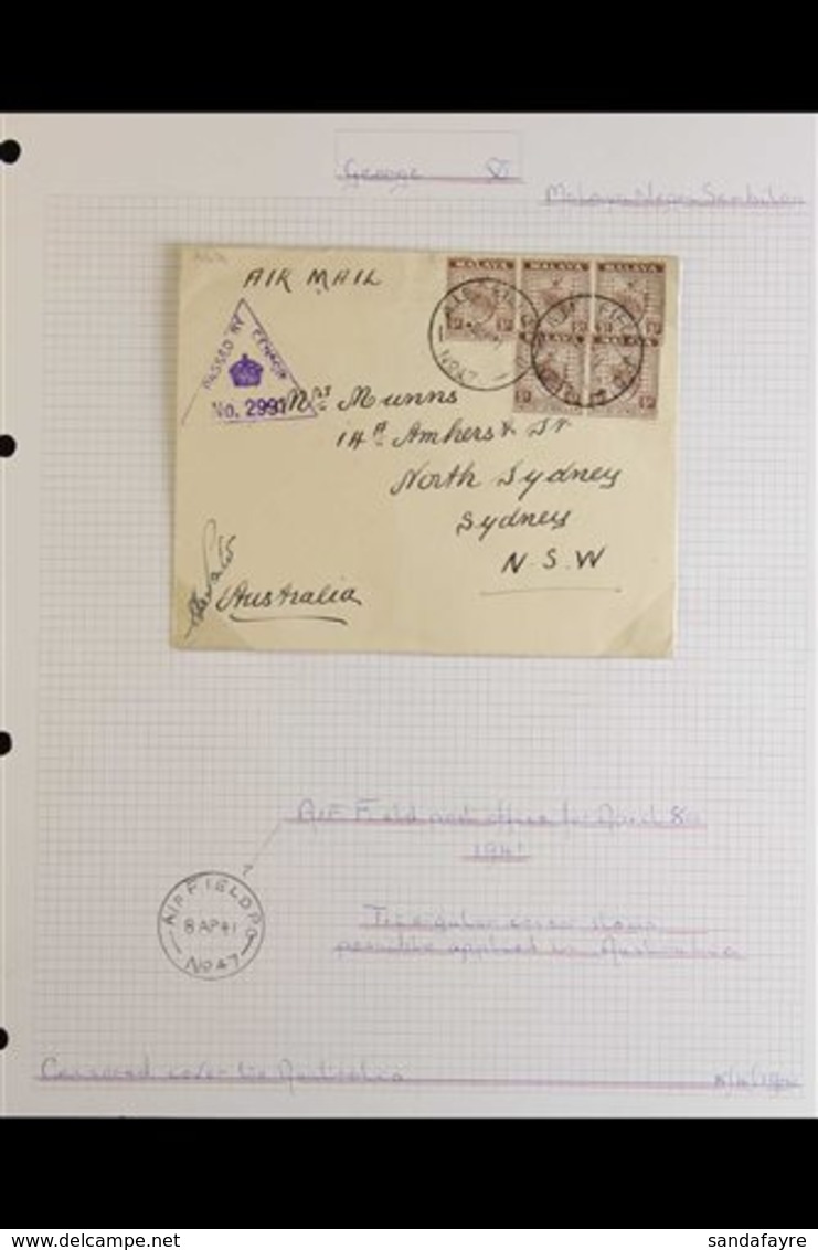 NEGRI SEMBILAN 1937-49 Covers Group With 1941 Censored Cover To Australia Bearing 5c X5 Tied By "A.I.F. FIELD P.O. / No  - Andere & Zonder Classificatie