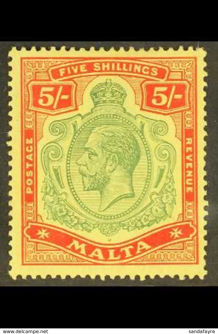 1914-21 KGV 5s Green And Red/yellow, SG 88, Very Fie Mint. For More Images, Please Visit Http://www.sandafayre.com/itemd - Malta (...-1964)