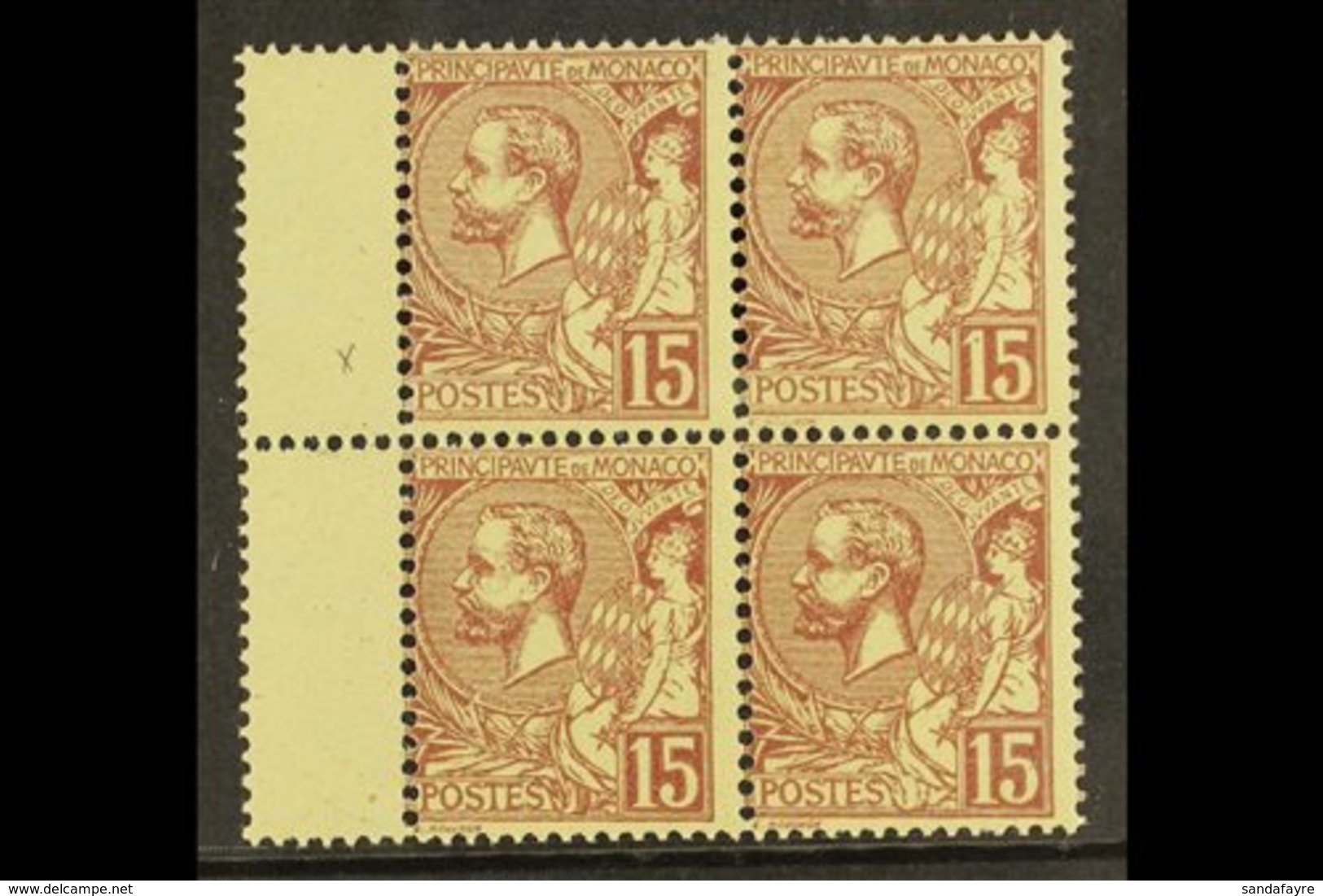 1901 15c Purple-brown On Yellow Prince Albert With IMPRINT OMITTED Variety, Maury 24a, In Nhm Block With 3 Normal Stamps - Autres & Non Classés