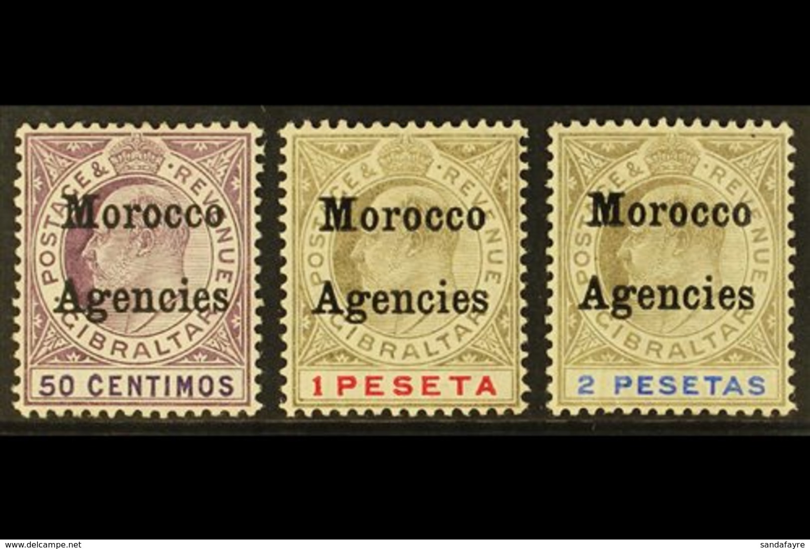 GIBRALTAR ISSUES OVERPRINTED: 1905-06 50c, 1p And 2p, SG 28/30, Fine Mint. (3) For More Images, Please Visit Http://www. - Other & Unclassified