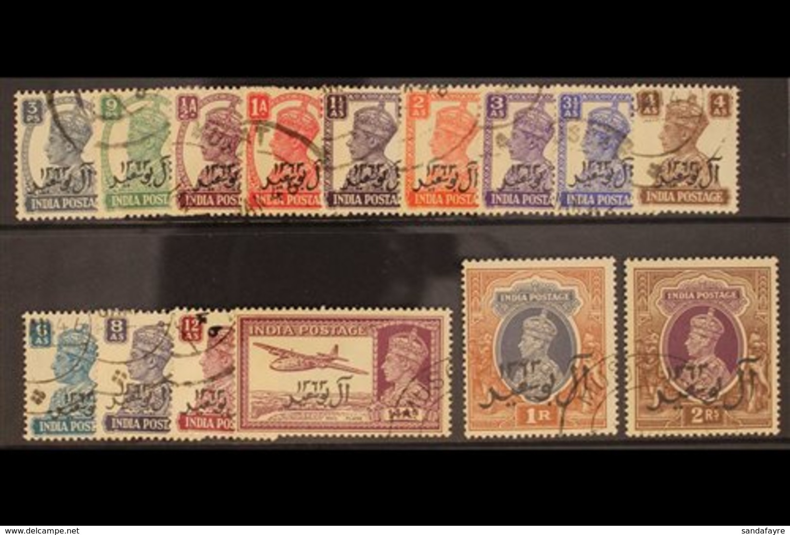 1944 Geo VI Set Ovptd Bicent. Of Al-Busaid Dynasty, Postage Set Complete, SG 1/15, Very Fine Used. (15 Stamps) For More  - Omán