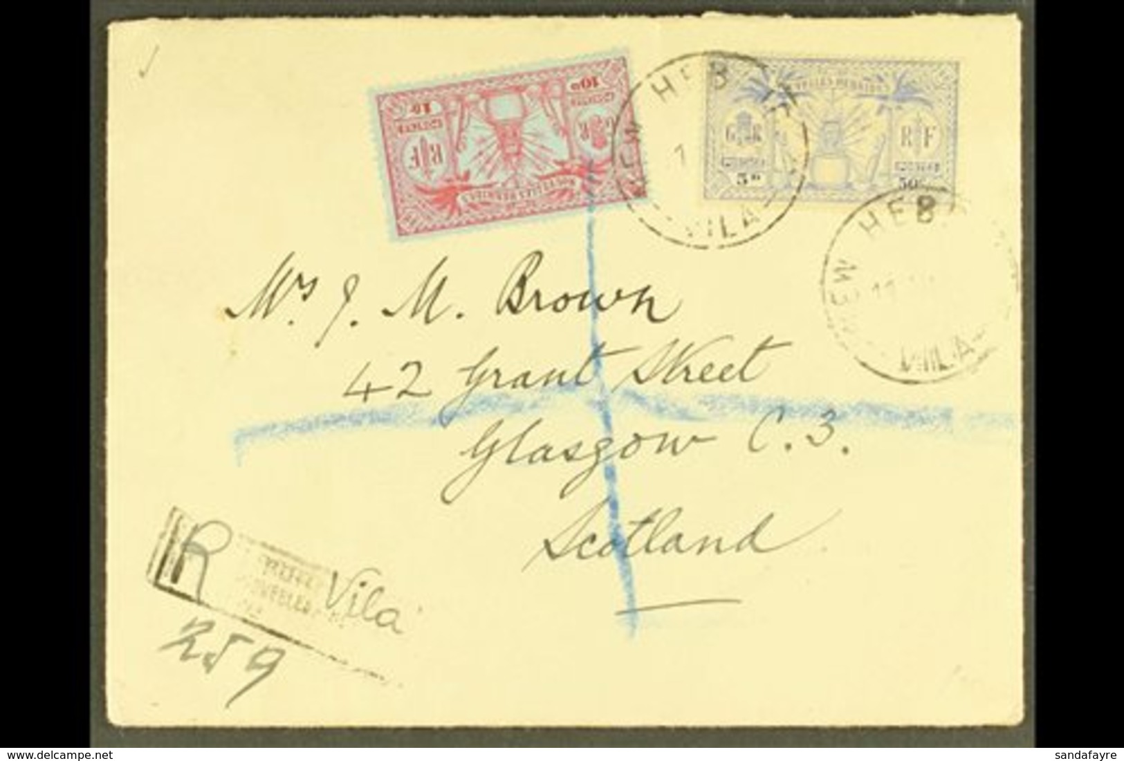 FRENCH 1933 Neat Orient Line Printed Envelope Registered To Scotland, Bearing 1925 50c And 1f Tied New Hebrides Vila Cds - Otros & Sin Clasificación