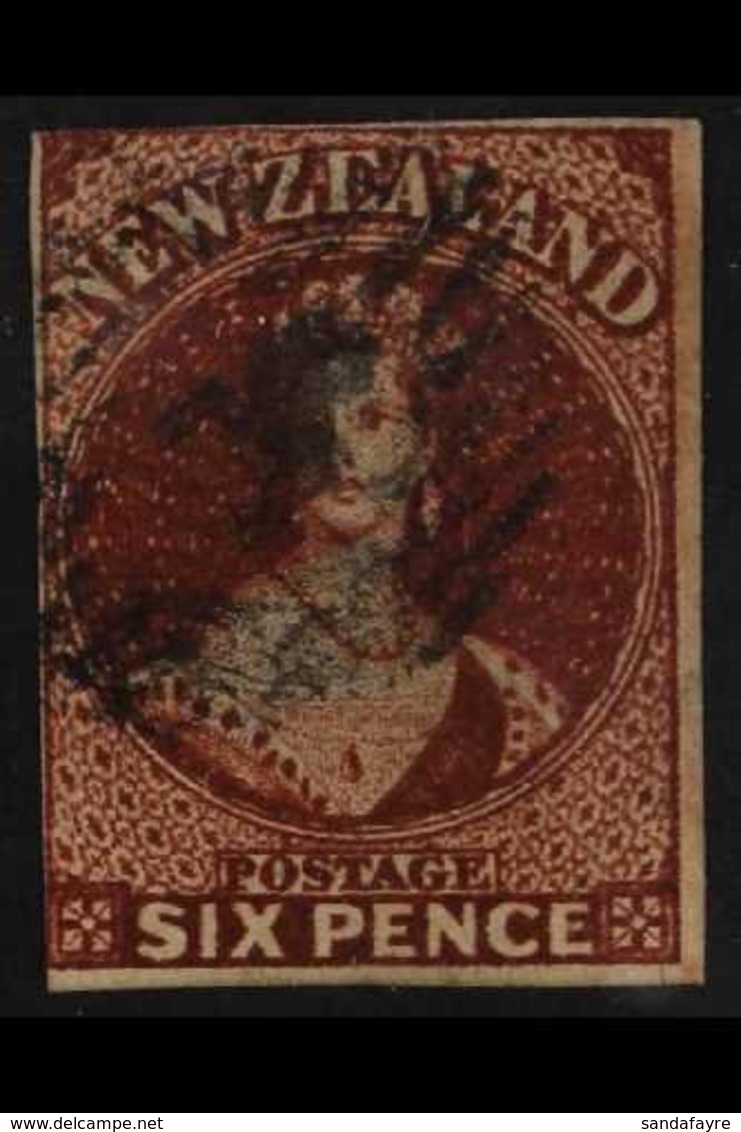 1864 6d Red-brown "Chalon", Wmk NZ, SG 99, Imperf, Brushing At Top Left & Bottom Left, Fine Used With Good Colour. For M - Autres & Non Classés