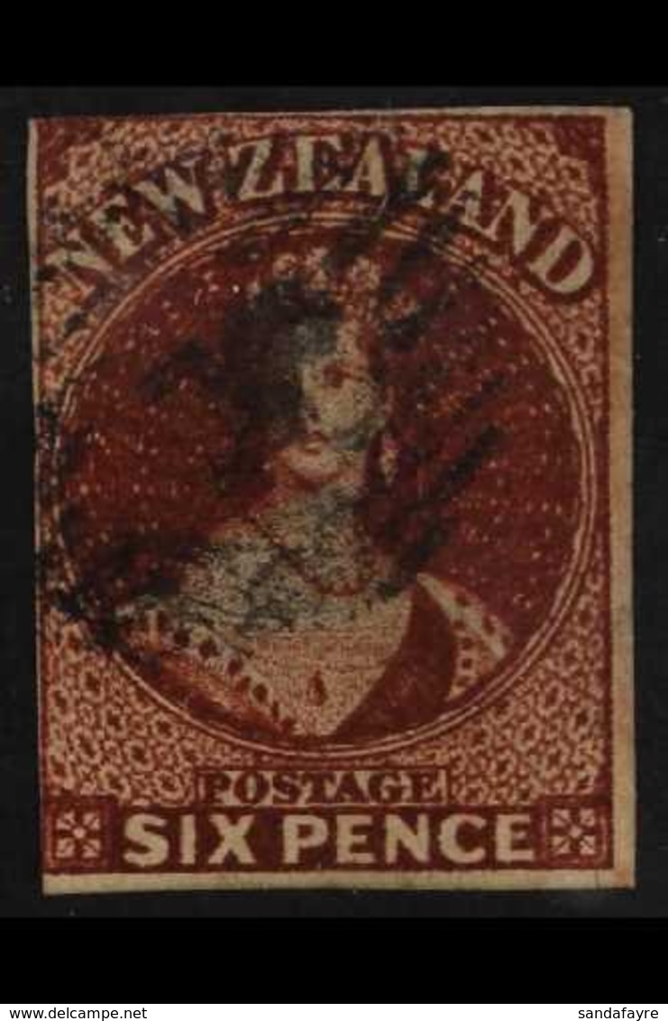 1864 6d Red-brown "Chalon", Wmk NZ, SG 99, Imperf, Brushing At Top Left & Bottom Left, Fine Used With Good Colour. For M - Other & Unclassified