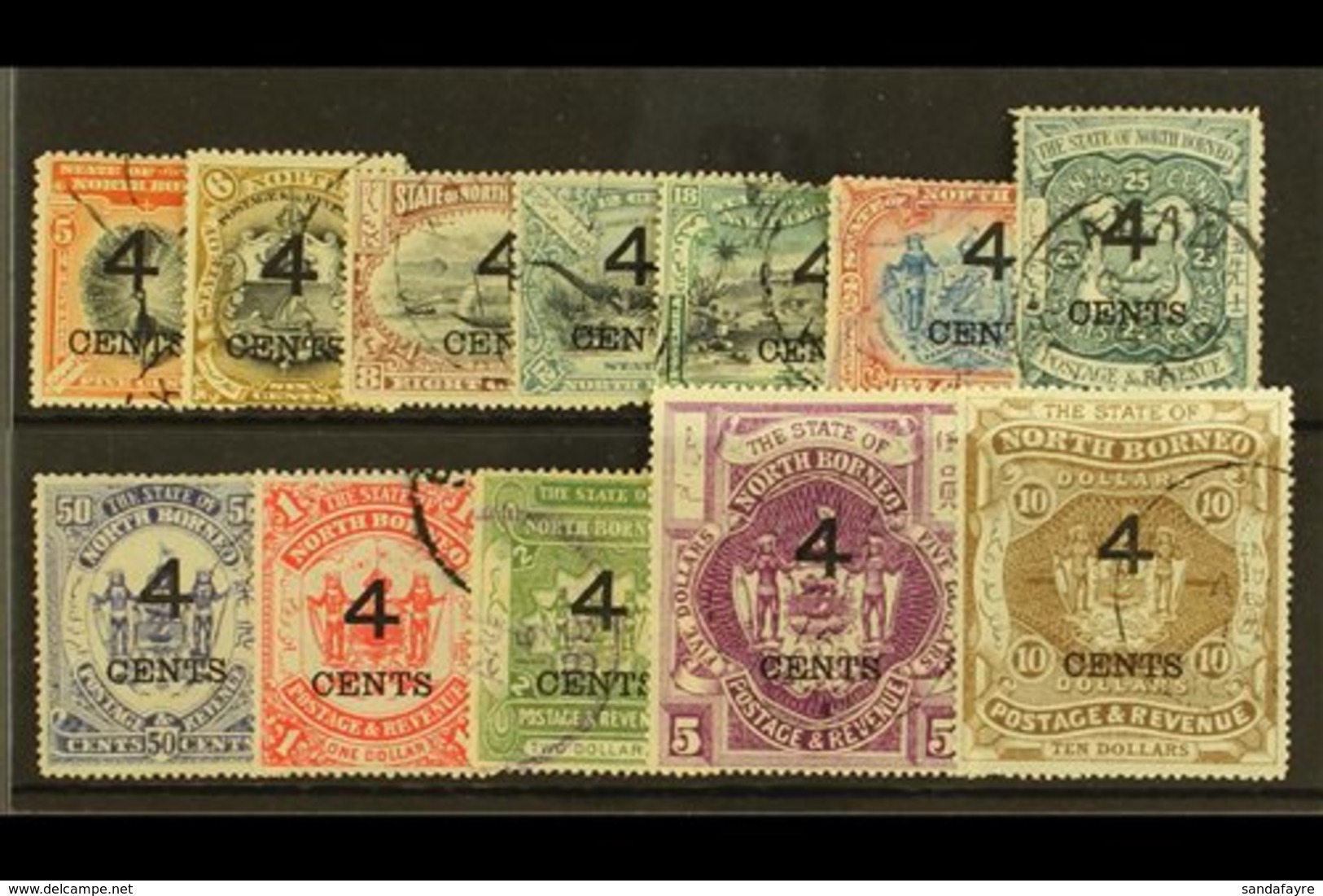 1899 "4 CENTS" Surcharges Set Complete, SG 112/22 & 125/6, Very Fine Used (12 Stamps) For More Images, Please Visit Http - Noord Borneo (...-1963)