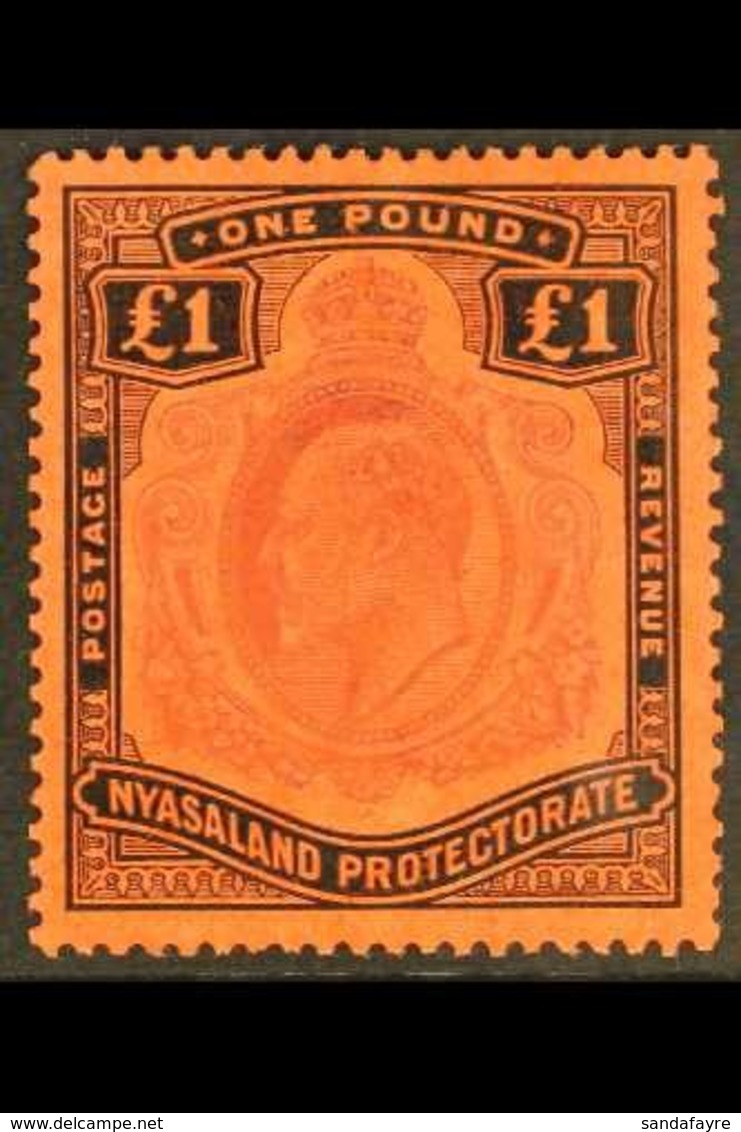 1908 £1 Purple And Black On Red, Ed VII, SG 81, Very Fine Mint. For More Images, Please Visit Http://www.sandafayre.com/ - Nyasaland (1907-1953)