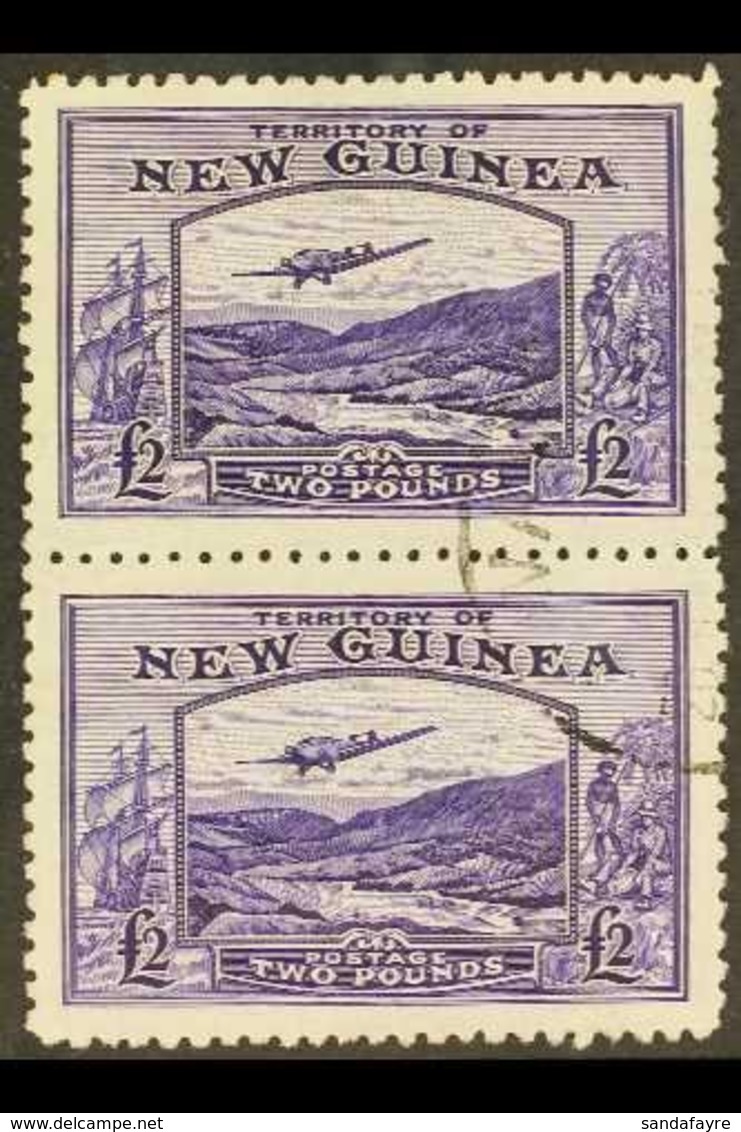 1935 £2 Bright Violet, Bulolo Goldfields, Airmail, SG 204, Superb Used Vertical Pair. Scarce Multiple. For More Images,  - Papua-Neuguinea