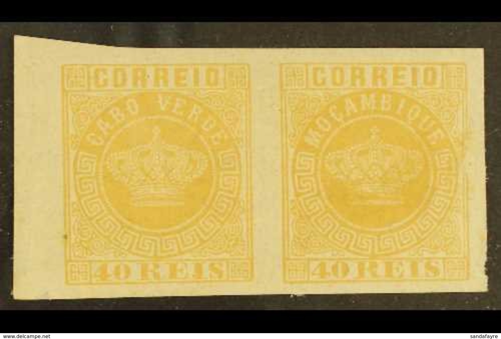 CAPE VERDE ISLANDS 1881-85 40r Orange-yellow Imperf Horizontal Pair (1885 Reprint) Mint, The Stamp At Right Inscribed "M - Otros & Sin Clasificación