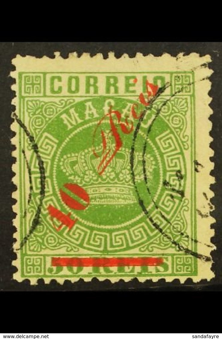 MACAU 1885 40r On 50r Green, Perf 12½, Local Surcharge, SG 36, Fine Used. For More Images, Please Visit Http://www.sanda - Other & Unclassified