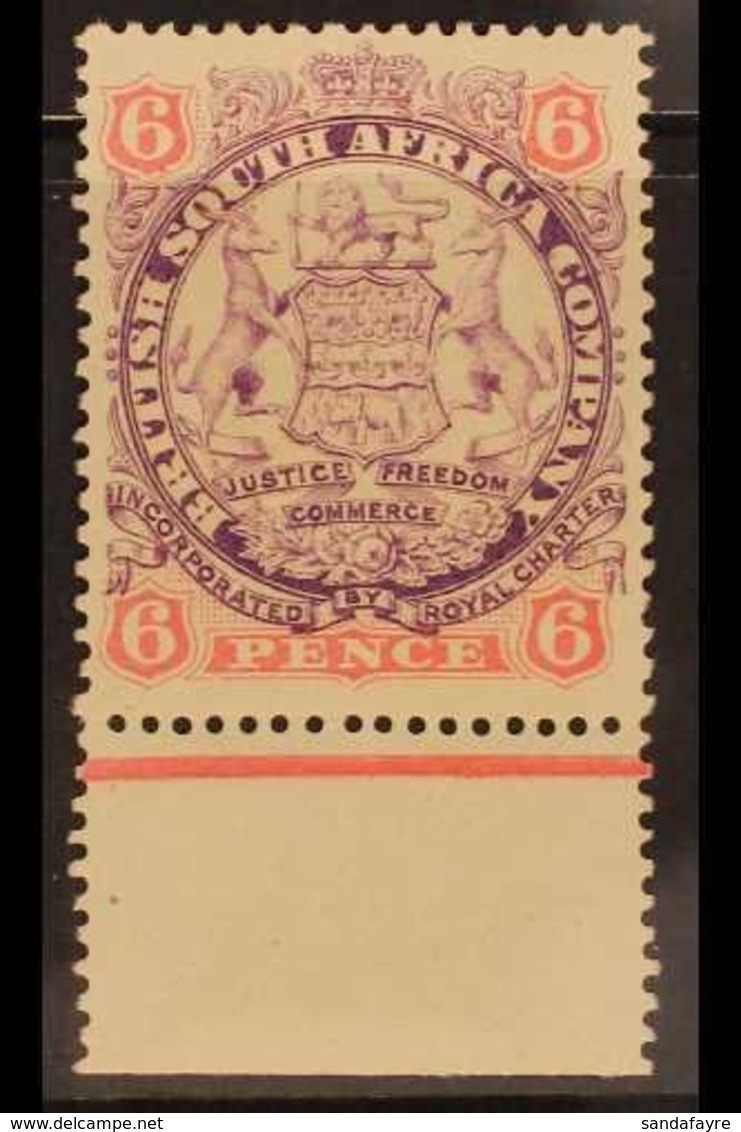 1896-97 6d Mauve And Pink Arms, Die I SG 33,  Very Fin Mint Lower Marginal Example. For More Images, Please Visit Http:/ - Autres & Non Classés