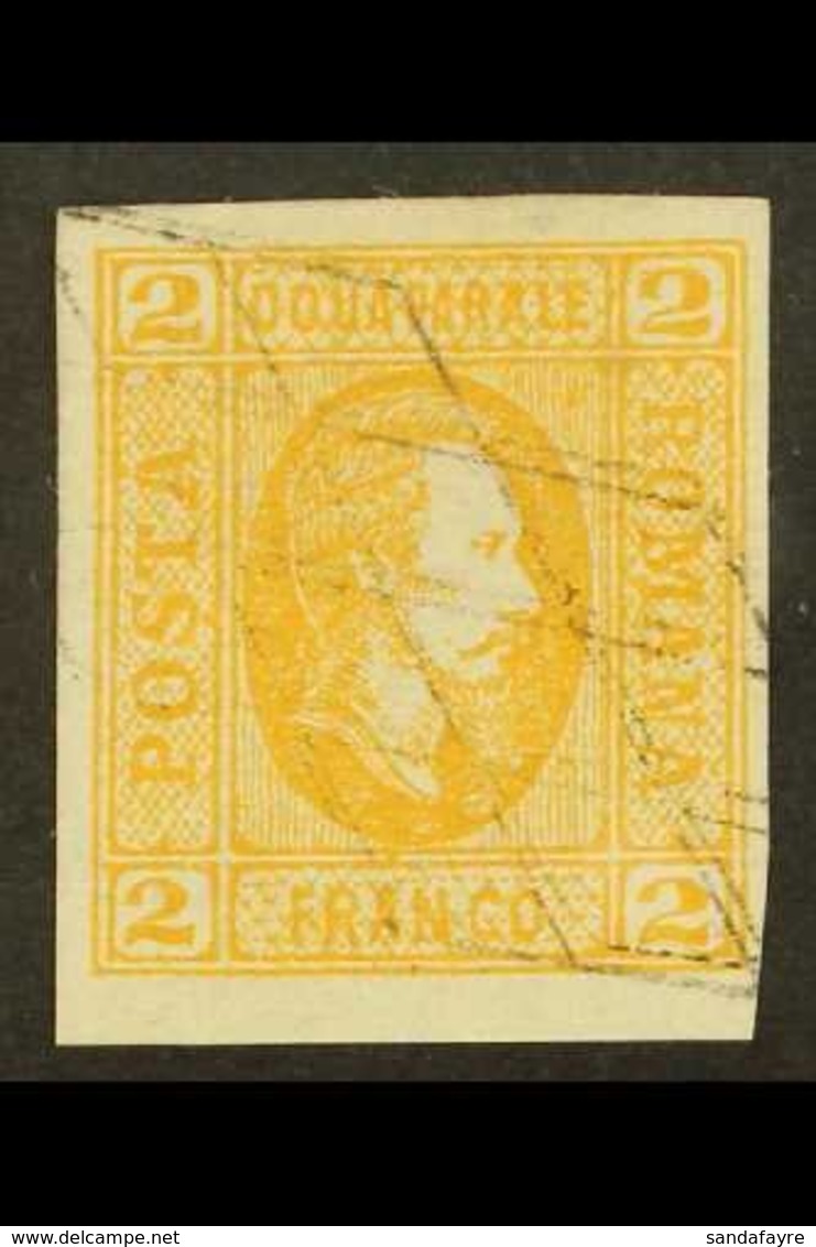 1865 2p Orange White Vert Laid Paper (Michel 11ay, SG 49a), Fine Used With Grill Cancel, Four Good To Large Margins, Ver - Otros & Sin Clasificación