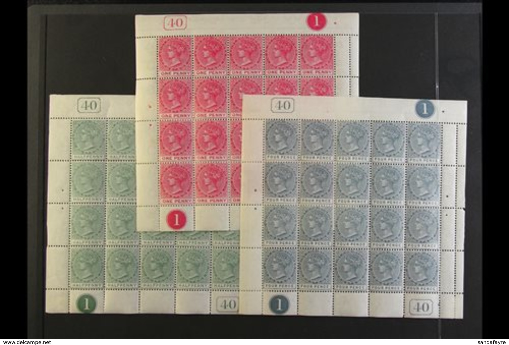 1882-90 COMPLETE SHEETS 1882-90 Watermark Crown CA ½d Dull Green, SG 11, 1d Carmine-rose, SG 13, Plus 4d Grey, SG 18, Ea - St.Christopher-Nevis-Anguilla (...-1980)