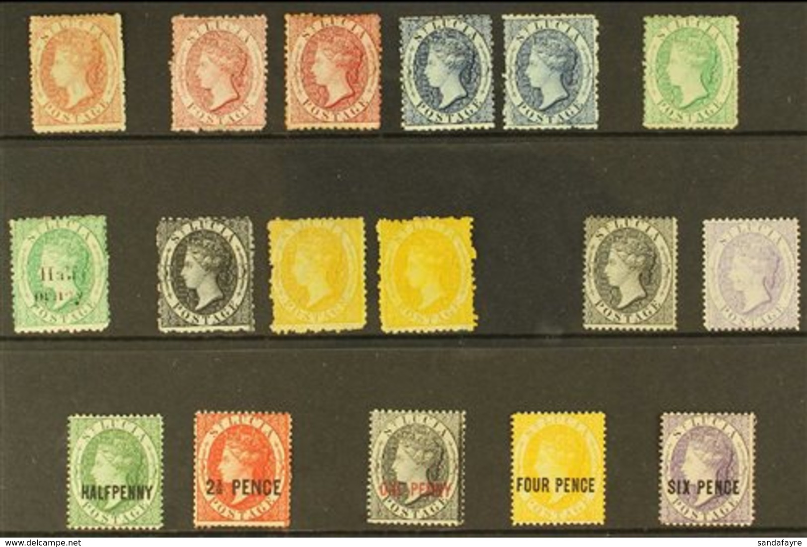 1860-84 UNUSED SELECTION On A Stock Card, Includes 1860 Wmk Star (1d) Rose-red (SG 1), 1863 (1d) Lake X2, Both Wmk Rever - St.Lucia (...-1978)