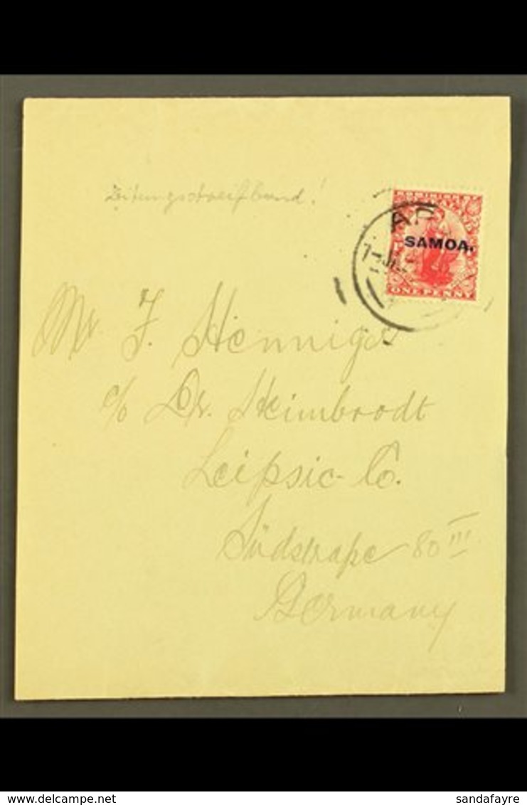 1921 Plain WRAPPER To Germany, Sent At 1d Rate, Apia 07.01.21 Postmark, Scarce Item. For More Images, Please Visit Http: - Samoa