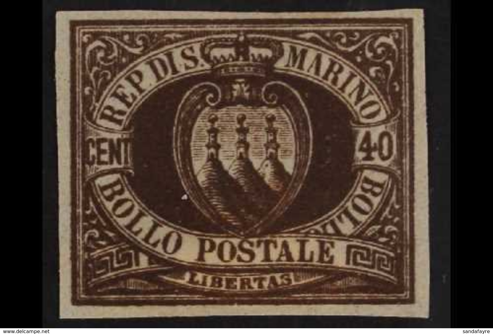 1892-4 40c Brown "Arms", Imperf Proof, Sass P17, Very Fine And Fresh. For More Images, Please Visit Http://www.sandafayr - Other & Unclassified