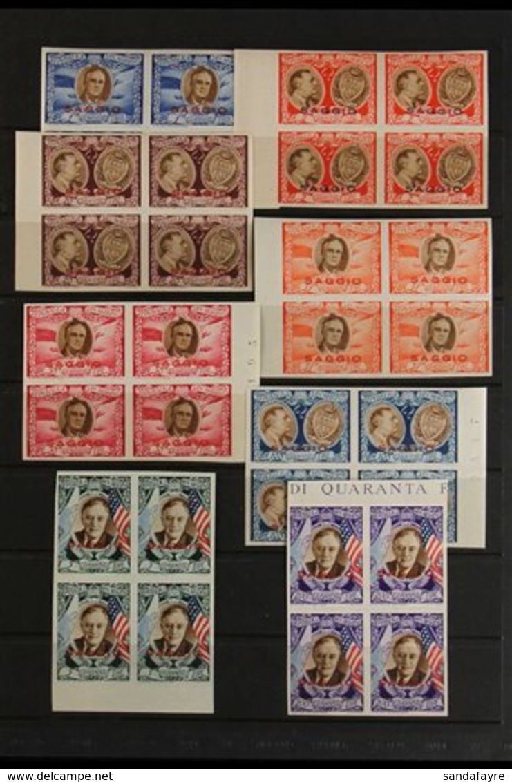 1947 Roosevelt Airmail Set Complete, As Sass S509, In Gummed Or Ungummed (5L & 200L) Blocks Of 4, Overprinted "Saggio" ( - Otros & Sin Clasificación