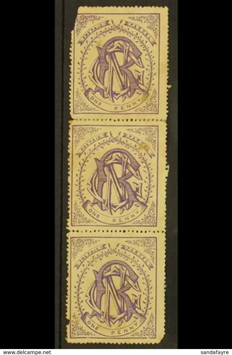 NATAL NATAL GOVERNMENT RAILWAY 1880 1d Violet Unused Vertical Strip Of Three (top Pair Reattached), Faults As Usual, Ver - Non Classés