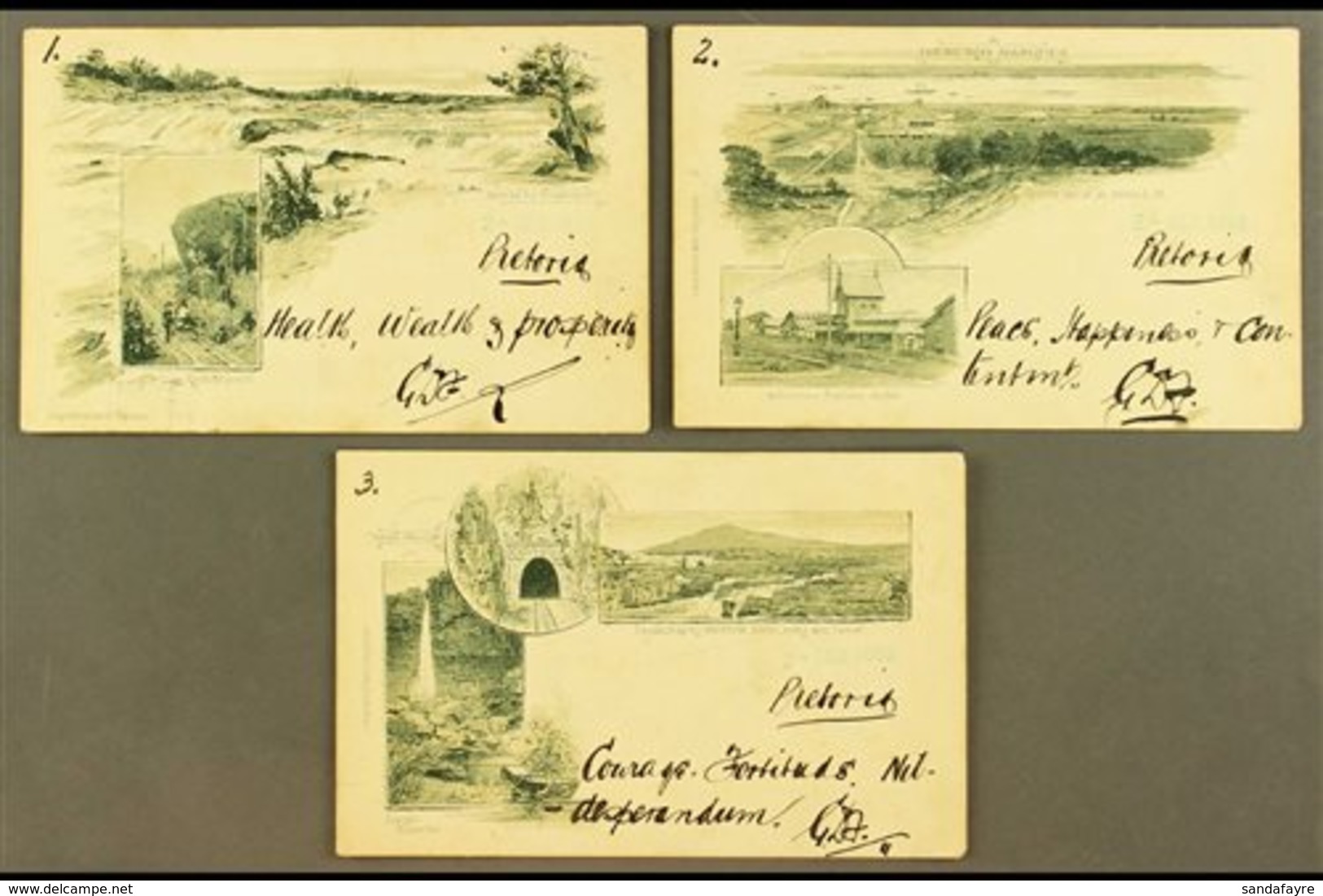 TRANSVAAL 1902 Group Of Three Different Pictorial Postcards, Each Numbered And Addressed To Pretoria, Each Posted Withou - Non Classés