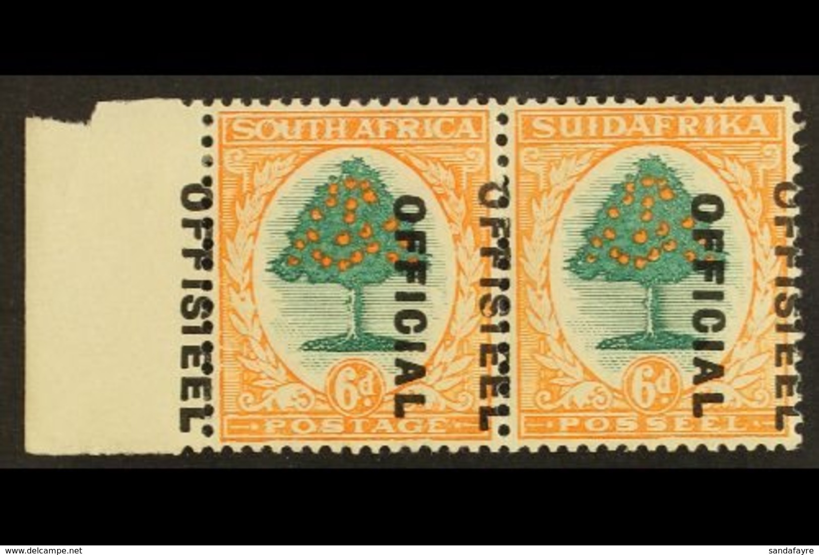 OFFICIAL VARIETY 1930-47 6d Green & Orange, OVERPRINT SHIFTED TO LEFT VARIETY, Left Marginal Example With "OFFISIEEL" Pr - Unclassified