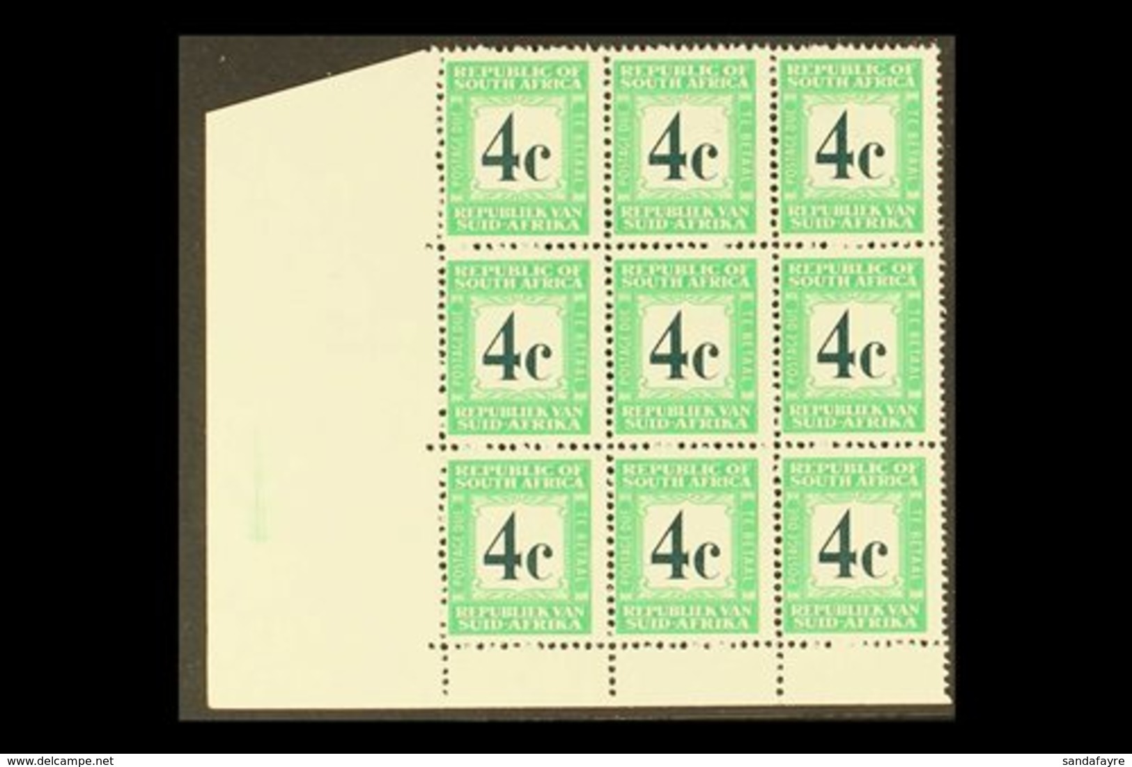 POSTAGE DUES 1971 4c Perf.14, Corner BLOCK Of 9, Rough Perfs, SG D74, Never Hinged Mint. For More Images, Please Visit H - Unclassified