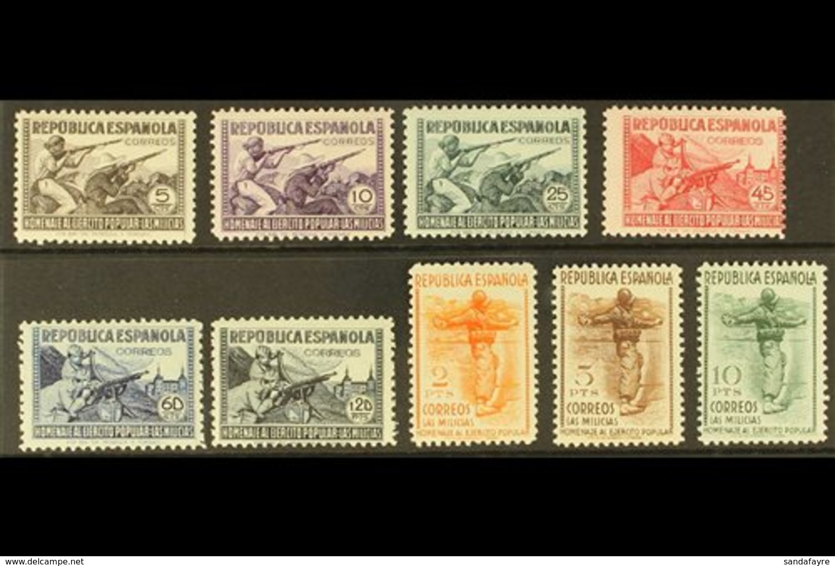 1938 In Honour Of The Militia Complete Set With "A000,000" (SPECIMEN) Control Figures On Back, Edifil 792N/800N (as SG 8 - Andere & Zonder Classificatie