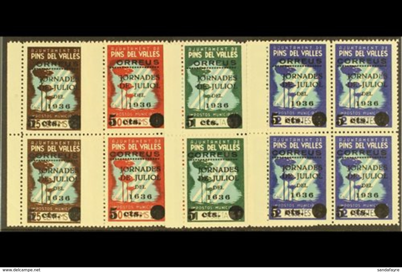 CIVIL WAR LOCALS 1936 "PINS DEL VALLES 1936" Overprints Complete Set Of Four, Galvez 604/607, As Superb Never Hinged Min - Altri & Non Classificati