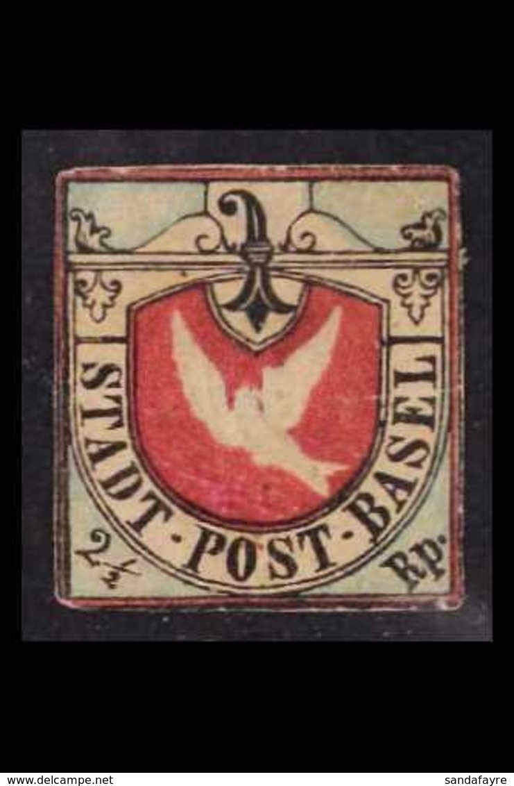 1845 2½r Carmine And Blue BASEL DOVE, SG B1, Unused Without Gum, Margins Clear Or Just Touching & Trace Of Horizontal Cr - Other & Unclassified