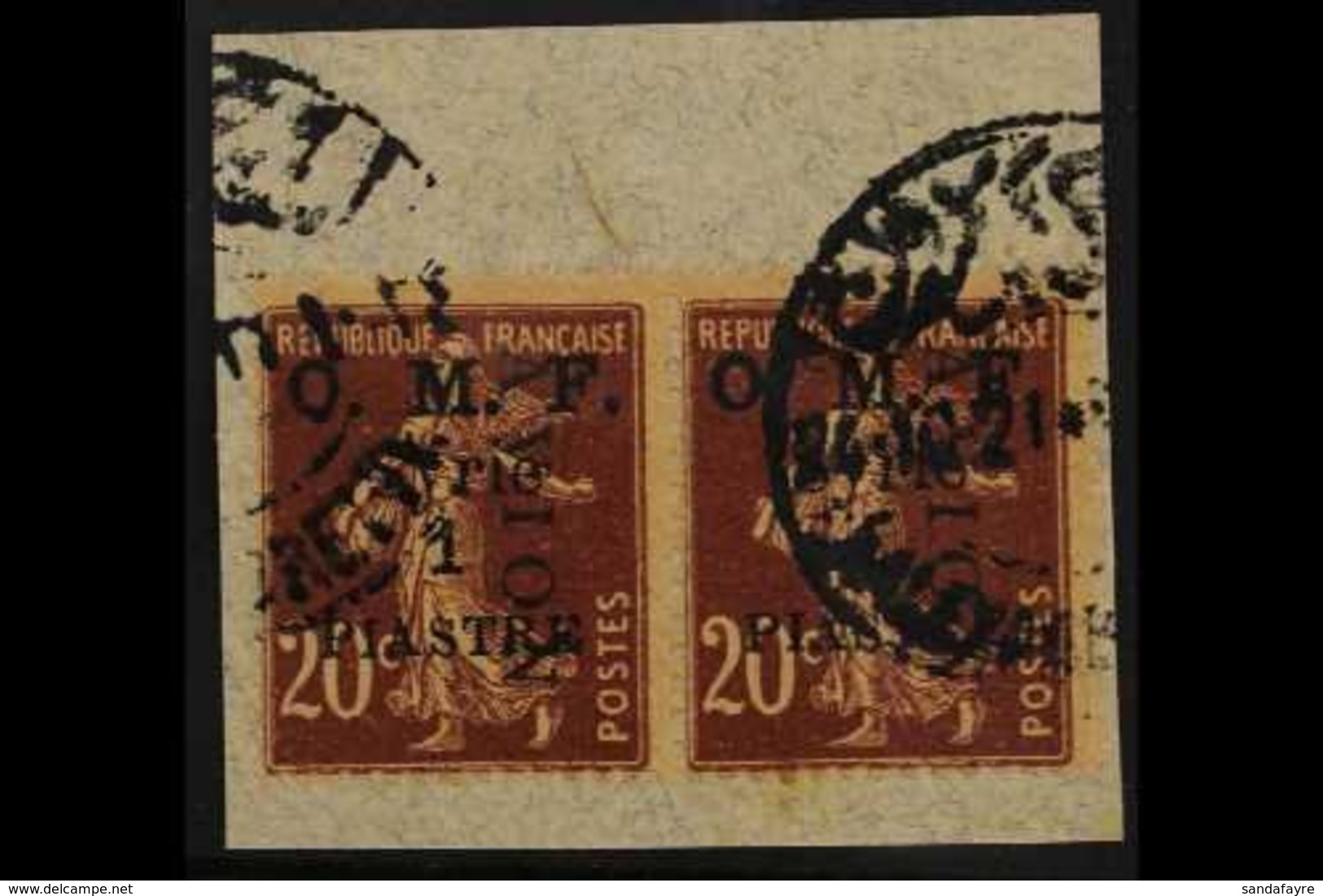 1921 1p On 20c Air Mail Surcharge, SG 86, Pair Fine Used On Piece. For More Images, Please Visit Http://www.sandafayre.c - Syria