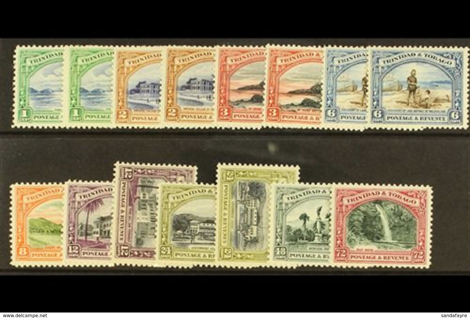 1935-37 Pictorial Set, SG 230/238, Plus Perf. 12½ Set, All But The Latter 12c And 24c Are Never Hinged Mint. (15 Stamps) - Trinité & Tobago (...-1961)
