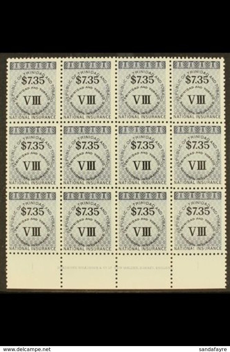 REVENUE NATIONAL INSURANCE 1990 $7.35 Dark Blue In An IMPRINT BLOCK Of TWELVE, Barefoot 14, Superb Never Hinged Mint. Im - Trindad & Tobago (...-1961)