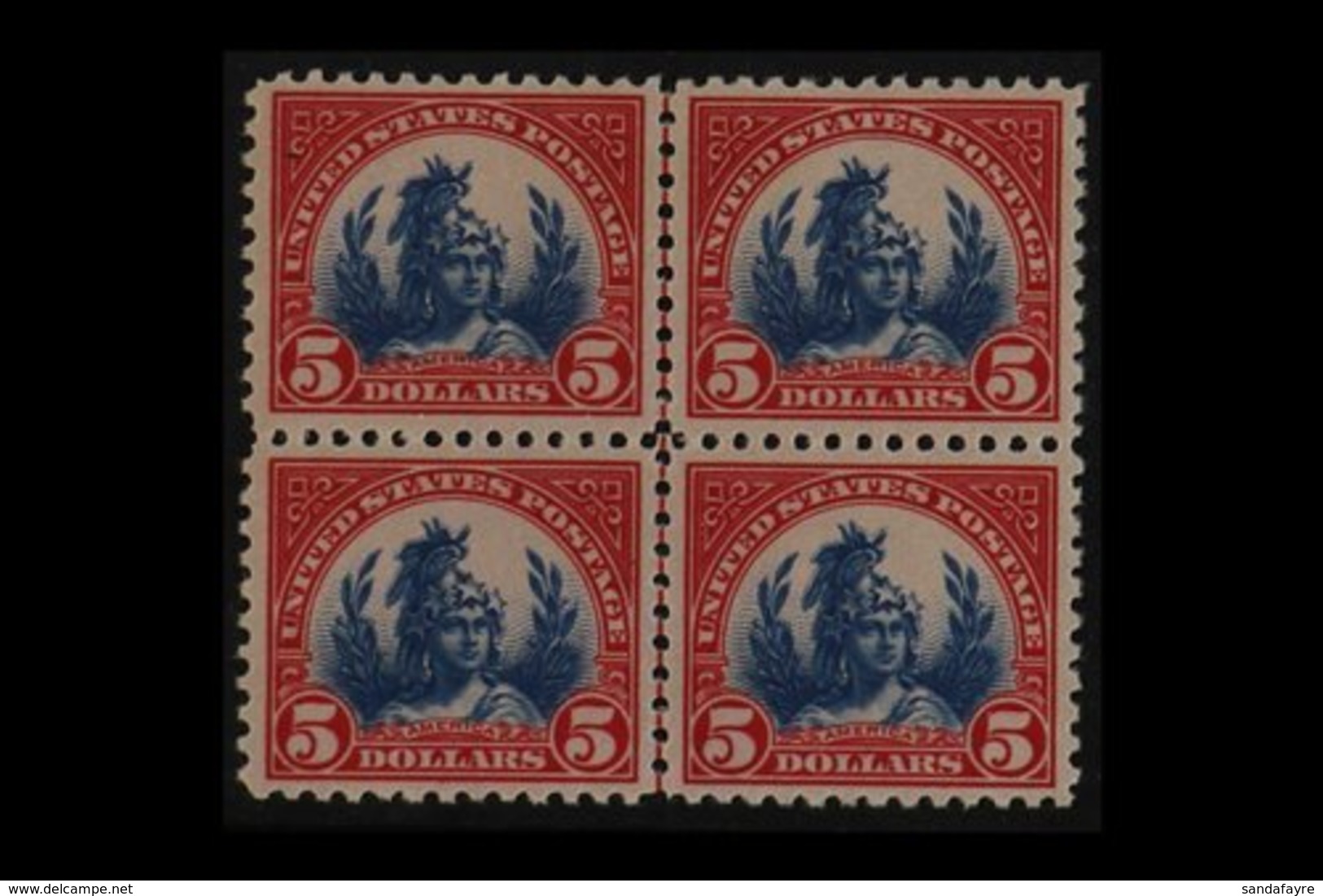 1922-25 $5 Carmine & Blue, Scott 573 (SG 581), Never Hinged Mint CENTER LINE BLOCK OF FOUR. Superb (block 4) For More Im - Otros & Sin Clasificación
