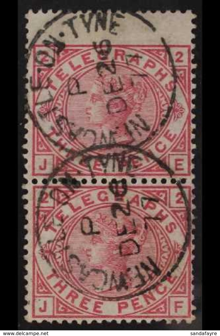 1876-81 QV 3d Carmine, Plate 2, Wmk Spray, Vertical Pair Of TELEGRAPH STAMPS,  SG T3, Fine Used With Boxing Day, 1877 Ne - Otros & Sin Clasificación