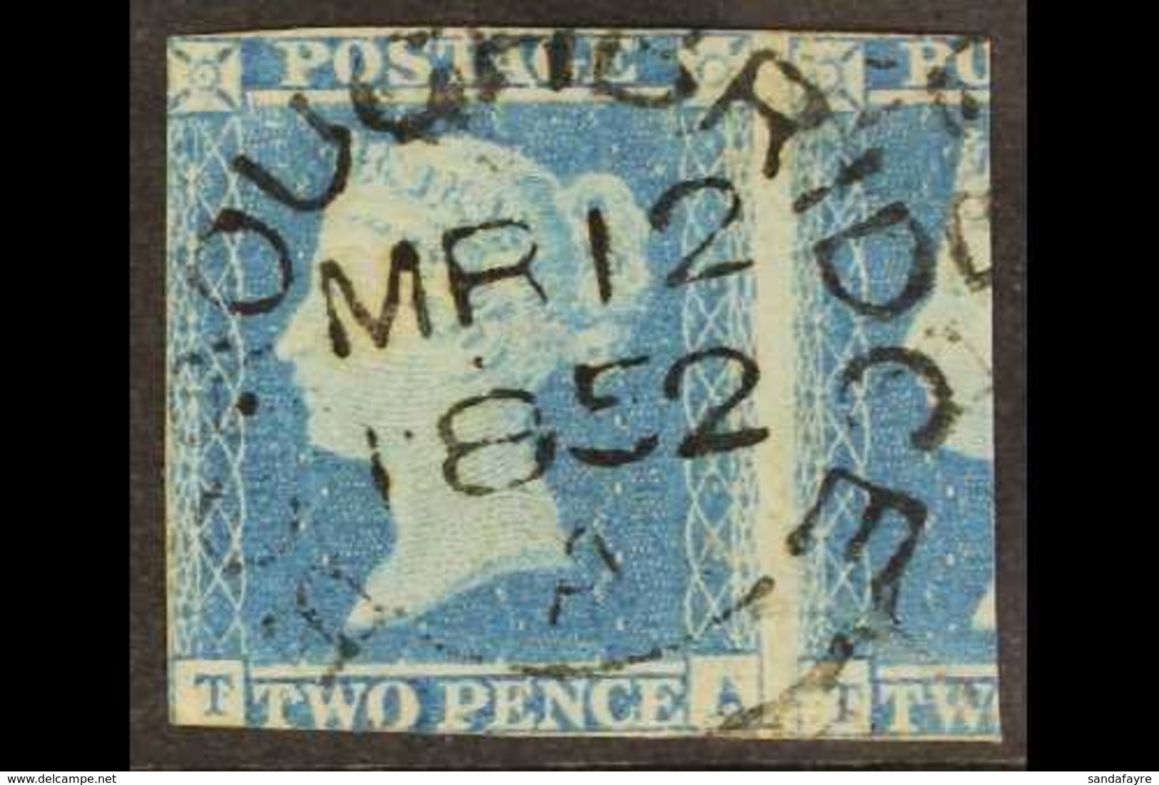 1841 2d Pale Blue 'TA' (plate 4) Used With Superb Upright Strike Of A "BOROUGHBRIDGE" Circular Town Postmark Of 12th Mar - Autres & Non Classés